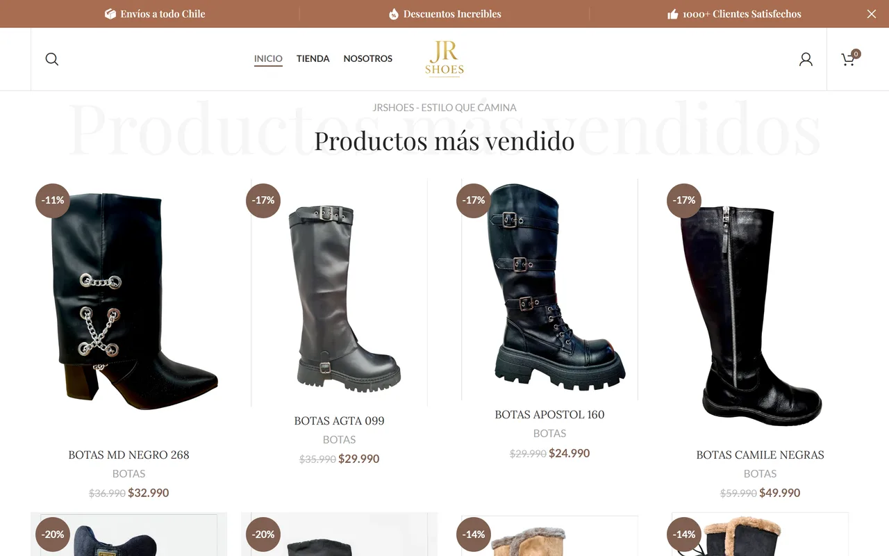 Catálogo de JR Shoes con botas, precios y descuentos
